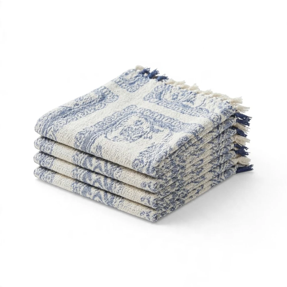 Lemontree Tea Towel Floral Jacquard Navy Blue - Set of 2