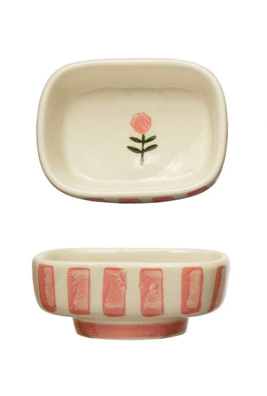 Creative Co-Op Hand-Painted Stoneware Dish - 3 Style Options — Red Flower