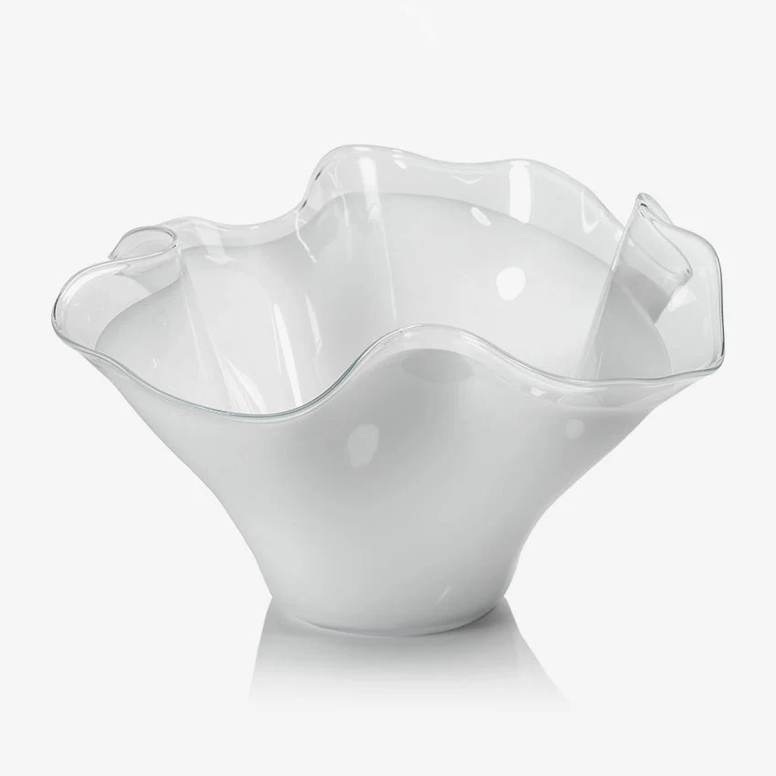 Zodax | Tropezana Tall Wave Glass Bowl — White / 16.25"