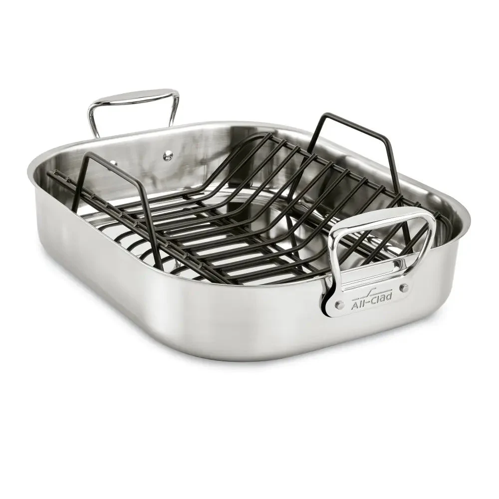 All Clad Large Stainless Steel Roaster with Rack 13" x 16" - E752C264