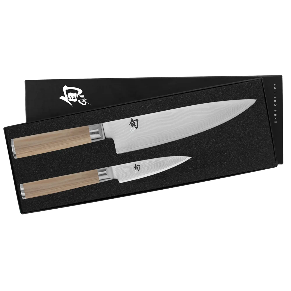 Shun Cutlery Classic Blonde 2-Piece Starter Set Model 8" Chef’s Knife and 3.5" Paring Knife DMS0220W- Made in Japan