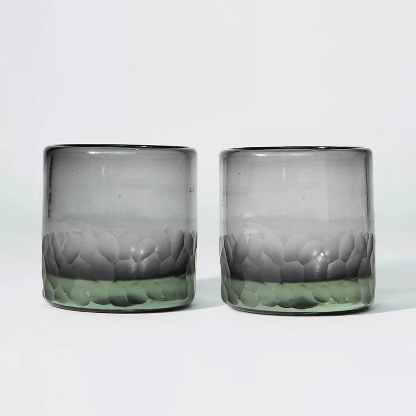 Verve Culture | Handblown Etched Rocks Glass - Set of 2 — Smoke