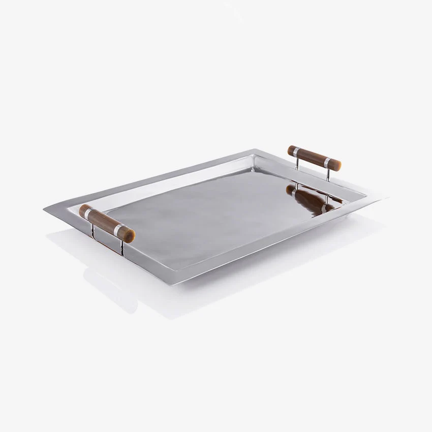 Zodax | Spiga Serving Bar Tray — Nickel with Amber Accent