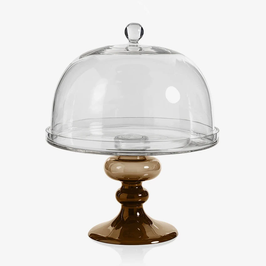 Zodax | Tropezana Glass Cake Stand — Taupe Base