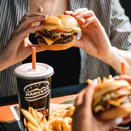 $3 flame-grilled burger with code 3BURGER in the Harvey’s app